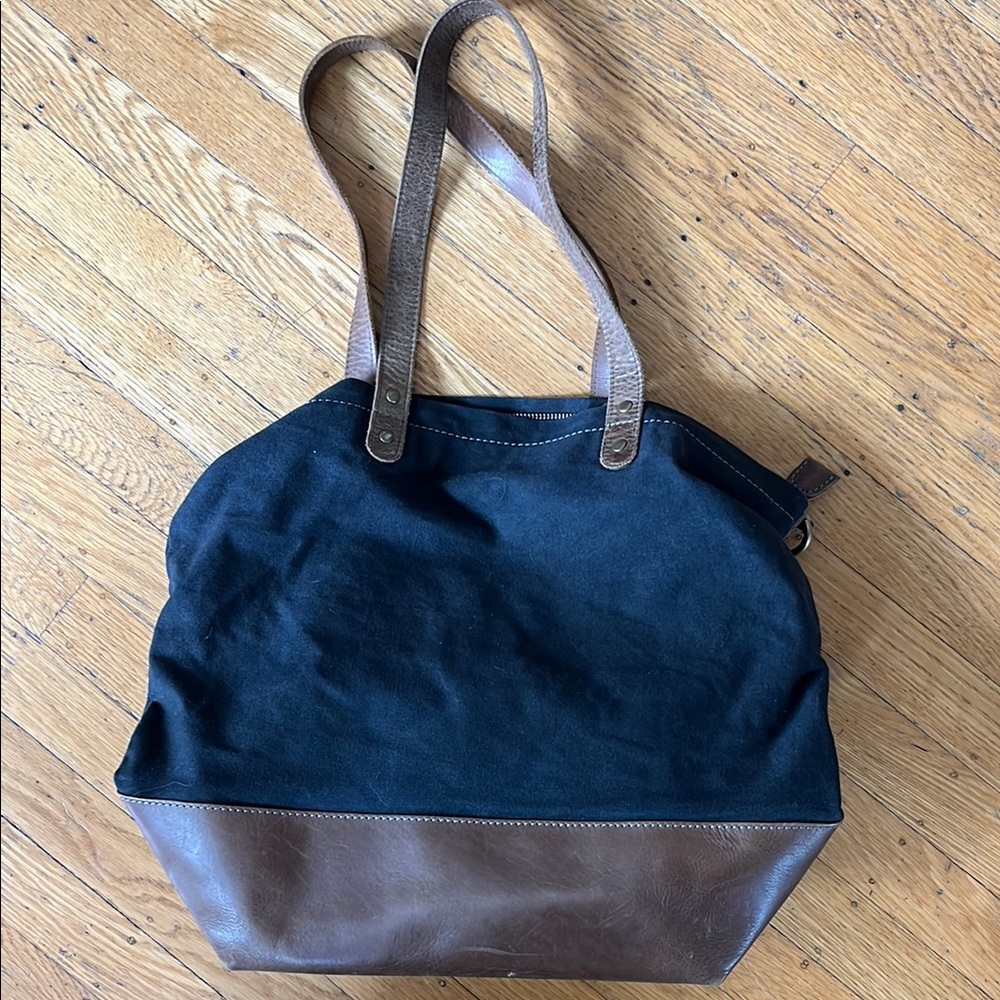 Kiko Black canvas  and Brown leather Tote Bag